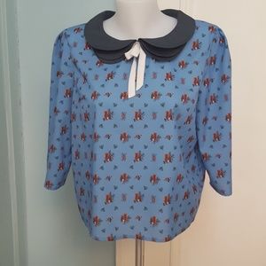 Lindy Bop Paighton Blue Squirrel Print Blouse